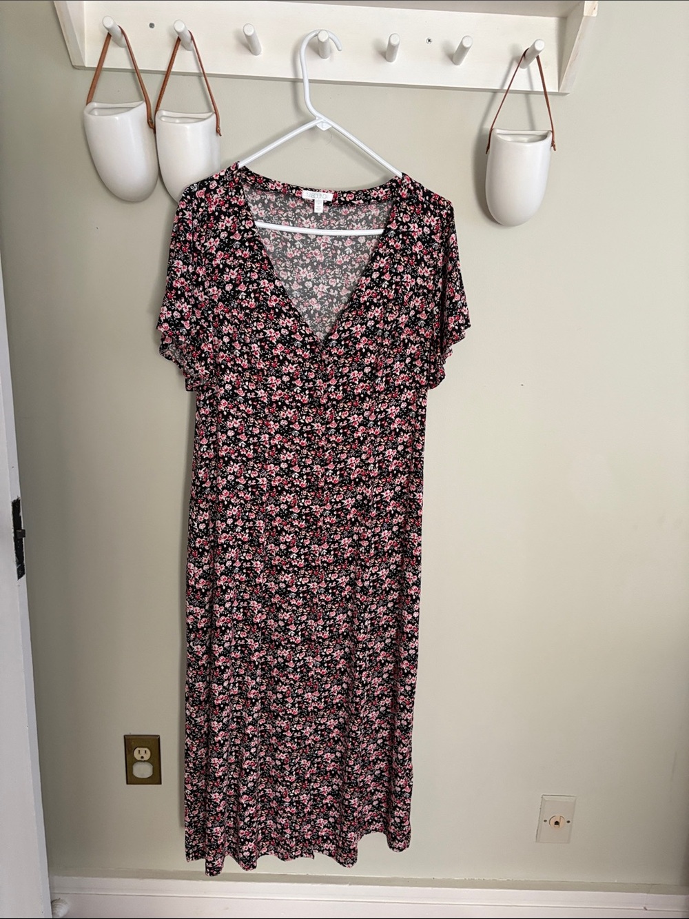 Abound Black Midi Dress with Pink Floral Print